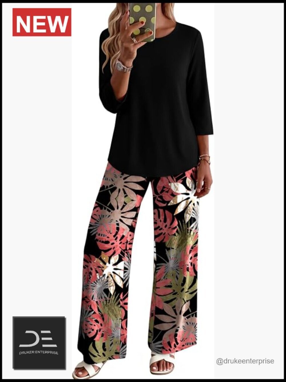 Two Piece Lounge Set 3/4 Sleeve Top and Pants with Pockets